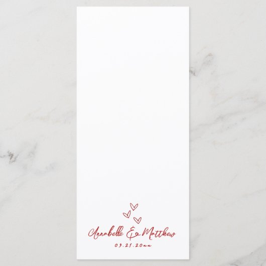 Menu Mariage Whimsical rouge simple à main (Dos)