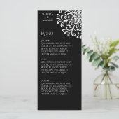 Menu Mariage Whimsical White and Black Flourish (Debout devant)