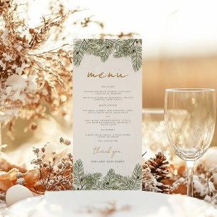 Menu Mariages Whimssical Green et Gold Pine Cone