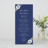 Menu Marine bleu Floral Élégant Anemone Bouquet Mariage (Debout devant)