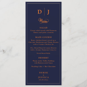 Menu Marine Bleu & Orange Automne Elegant Mariage de lu
