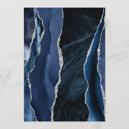 Menu Marine Blue Silver Agate Modern Script Mariage (Dos)