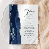 Menu Marine Blue Silver Agate Modern Script Mariage