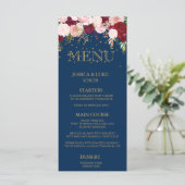 Menu Marine Bourgogne Floral Mariage Gold Confetti (Debout devant)