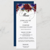 Menu Marine Bourgogne Florale Mariage Calligraphie (Devant / Derrière)