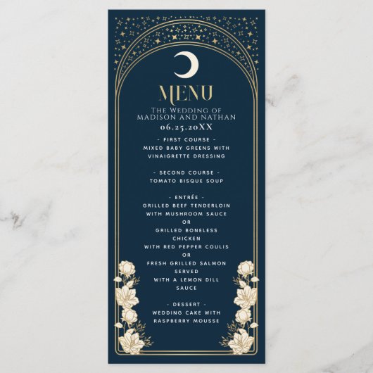 Menu Marine céleste élégant Arc Art nouveau Mariage (Devant)