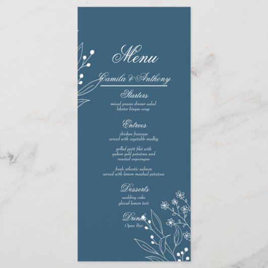 Menu Marine Corner Floral Boho Mariage (Devant)