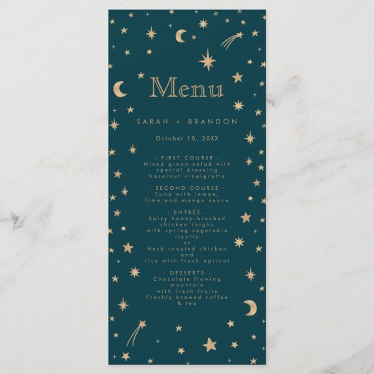 Menu Marine Mystical Gold Stars Mariage d'astronomie de (Devant)
