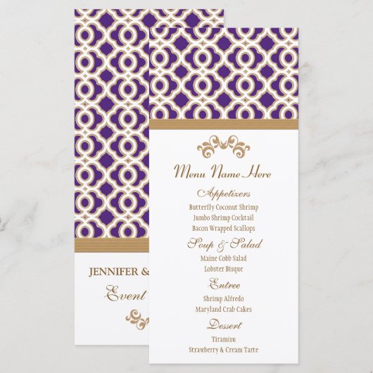 Menu marocain violet et or (Devant / Derrière)