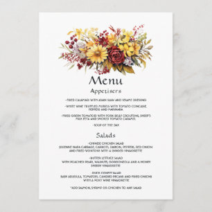 Menu Maroon and Yellow Floral Mariage Détails au sujet 