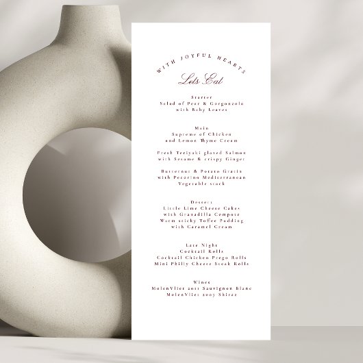 Menu Maroon classique Burgundy Calligraphie Mariage off