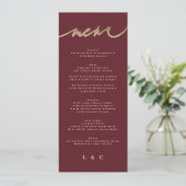 Menu Maroon Elegant Rouge foncé Plum Bourgogne Mariage (Debout devant)
