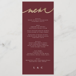 Menu Maroon Elegant Rouge foncé Plum Bourgogne Mariage