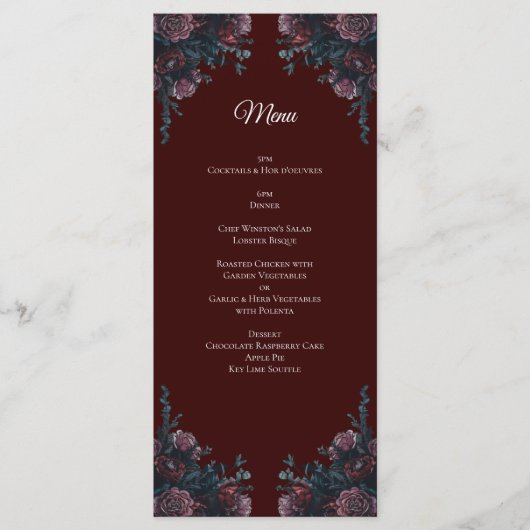 Menu Maroon Mariage Floral d'automne (Devant)