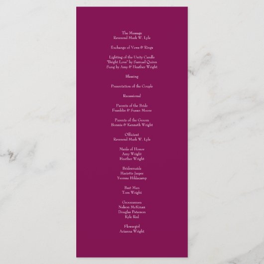 Menu Maroon Rose Wedding Programs (Dos)