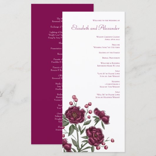 Menu Maroon Rose Wedding Programs (Devant / Derrière)