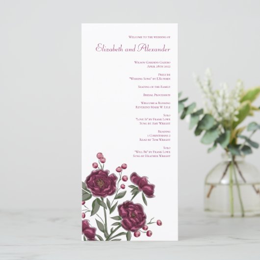 Menu Maroon Rose Wedding Programs (Debout devant)