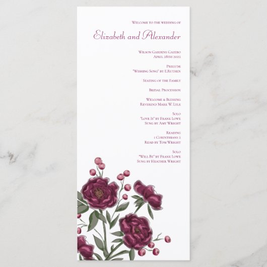 Menu Maroon Rose Wedding Programs (Devant)