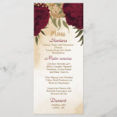 Menu Maroon vert beige or botanique mariage (Devant)