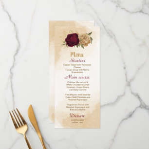 Menu Maroon vert beige or botanique mariage