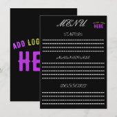 MENU MARQUE PERSONNALISÉE NOIRE MODERNE ET ÉLÉGANTE VÉR (Devant / Derrière)