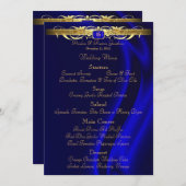 Menu Marquis Blue Silk Gold Scroll Weddenschap (Voorkant / Achterkant)
