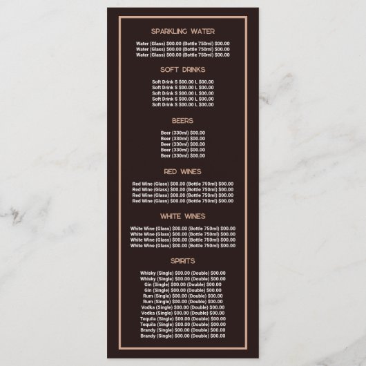 Menu Marron Montagne, Restaurant Mince (Dos)