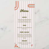 Menu Marron & Vert Rétro Illustré | Dîner de Mariage (Devant)