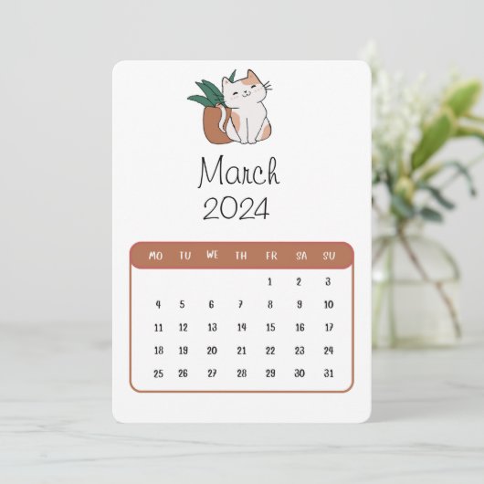 Menu Mars 2024 Reste Alone Cute Chat Et Calendrier Plan (Debout devant)