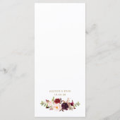 Menu Marsala Bourgogne Fleurs Mariage Boho (Dos)