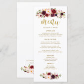 Menu Marsala Bourgogne Fleurs Mariage Boho (Devant / Derrière)
