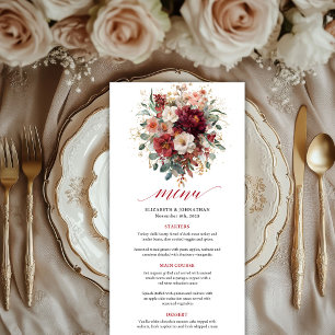 Menu Marsala Bourgogne Or Floral Automne Chic mariage m