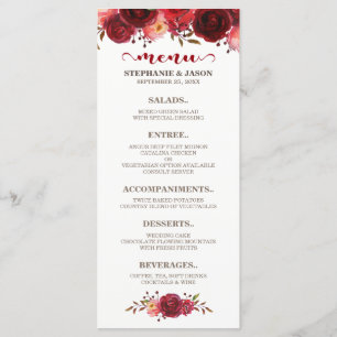 Menu Marsala Bourgogne Rouge Roses Florales Mariage Men