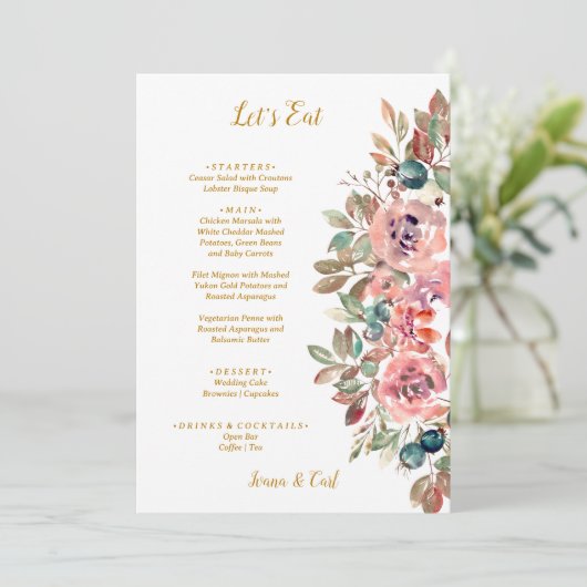 Menu MARY Rose couleur d'eau Emerald Mariage vert (Debout devant)