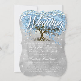 Menu Mason Jar Blue Heart Leaf Tree Waterverf Kaart