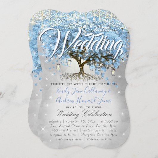 Menu Mason Jar Blue Heart Leaf Tree Waterverf Kaart (Voorkant / Achterkant)