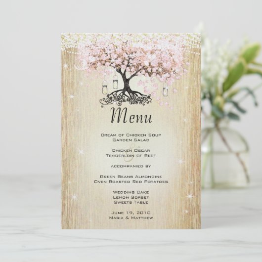 Menu Mason Jar Rose Rose Gold Heart Leaf Tree Menu (Debout devant)
