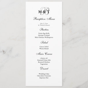 Menu mat noir et blanc de mariage de monogramme