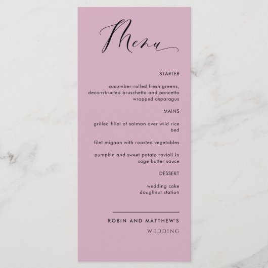 Menu Mauve Élégant, Calligraphie Mariage / Réception (Devant)