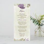 Menu mauve fleurs blanches verdure mariage (Debout devant)