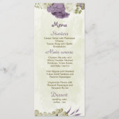 Menu mauve fleurs blanches verdure mariage (Devant)