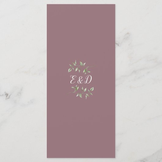 Menu Mauve Floral Greenery Monogram Dîner Mariage (Dos)