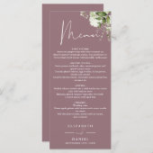 Menu Mauve Floral Greenery Monogram Dîner Mariage (Devant / Derrière)