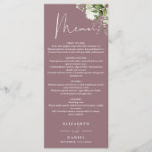 Menu Mauve Floral Greenery Monogram Dîner Mariage (Devant)