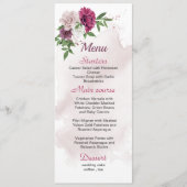 Menu mauve rose fleurs blanches verdure mariage (Devant)