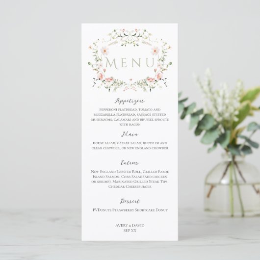 Menu Meadow Fleur sauvage Rustic Boho Mariage (Debout devant)