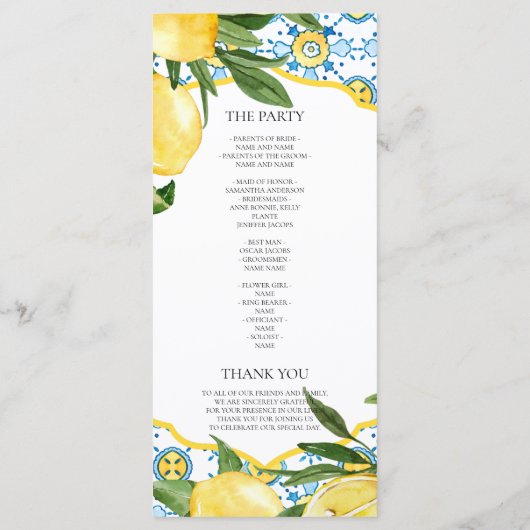 Menu Mediterranean Lemon Wedding Ceremony Program | (Dos)