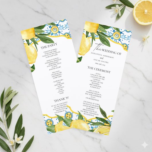 Menu Mediterranean Lemon Wedding Ceremony Program |