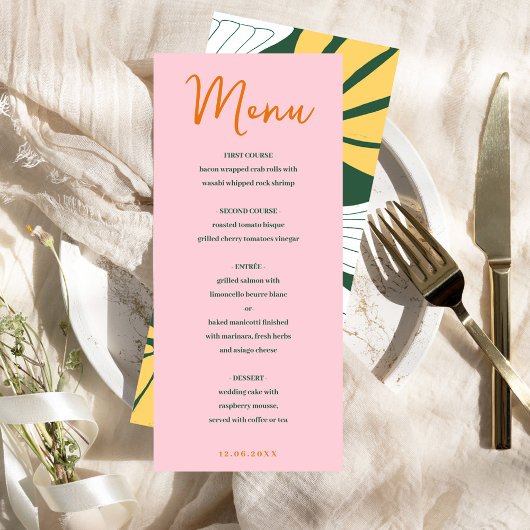 Menu mélange floral abstrait rose et vert