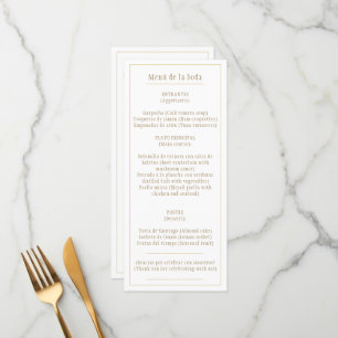 Menu Menú oro Blanco Clásico Bilingüe Español e Inglés